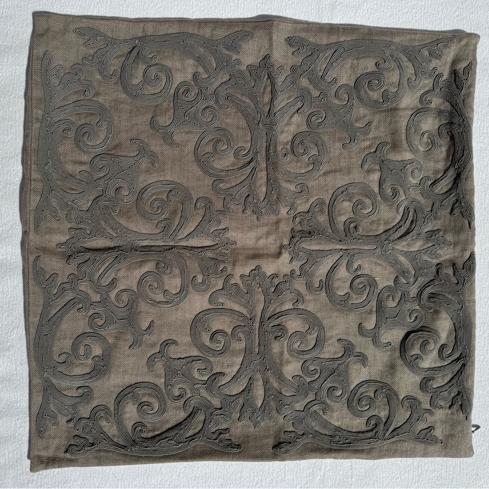 NWOT Restoration Hardware Light Gray Embroidered Square Pillow Cover